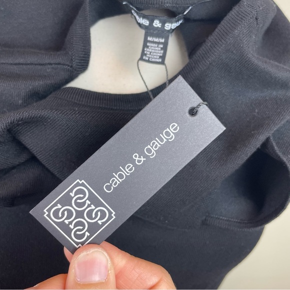 Cable & Gauge Solid Black Cold Shoulder Long Sleeve Blouse Top Women New Medium - Picture 5 of 6